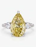 Pear Diamond Fancy Intense Yellow Engagement Ring side Pear Trilogy Ring IGI Lab Grown in Platinum