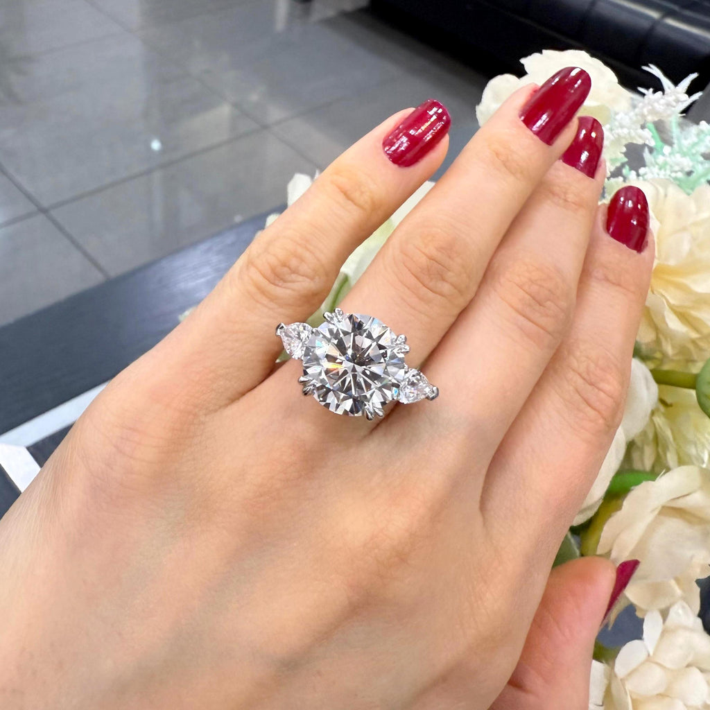 Special Offer ! Certified Round & Pear Shape Lab Diamond Trilogy Ring in Platinum for Women - 9.50Ct