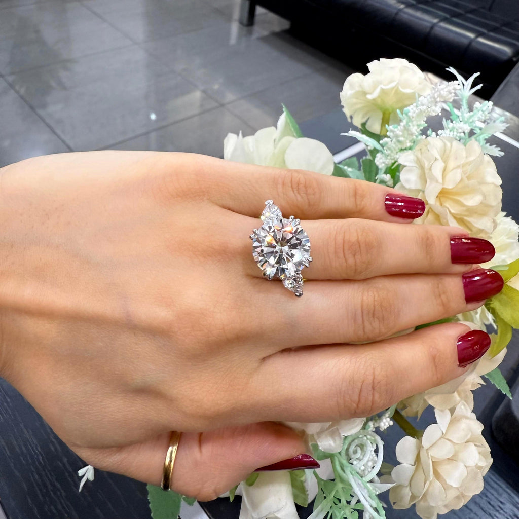 Special Offer ! Certified Round & Pear Shape Lab Diamond Trilogy Ring in Platinum for Women - 9.50Ct