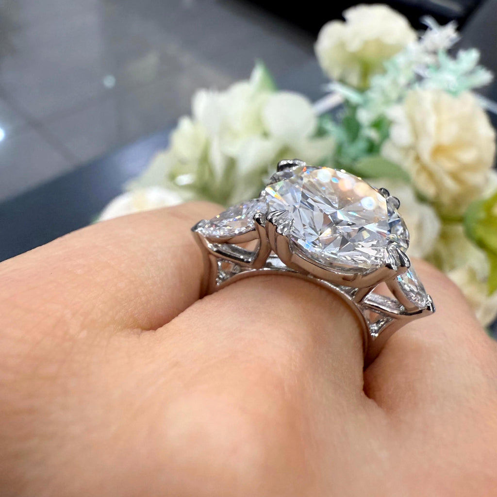 Special Offer ! Certified Round & Pear Shape Lab Diamond Trilogy Ring in Platinum for Women - 9.50Ct