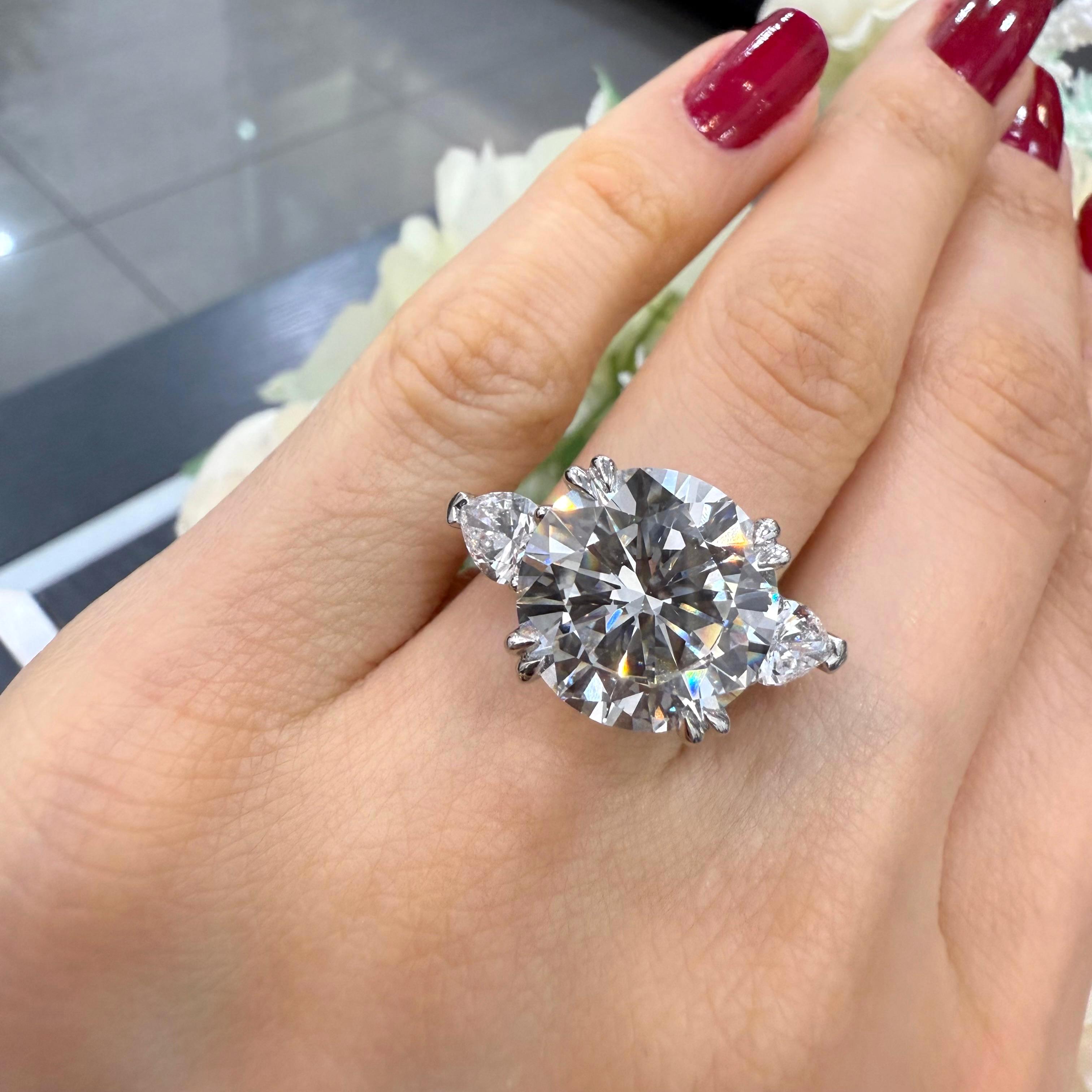 Special Offer ! Certified Round & Pear Shape Lab Diamond Trilogy Ring in Platinum for Women - 9.50Ct