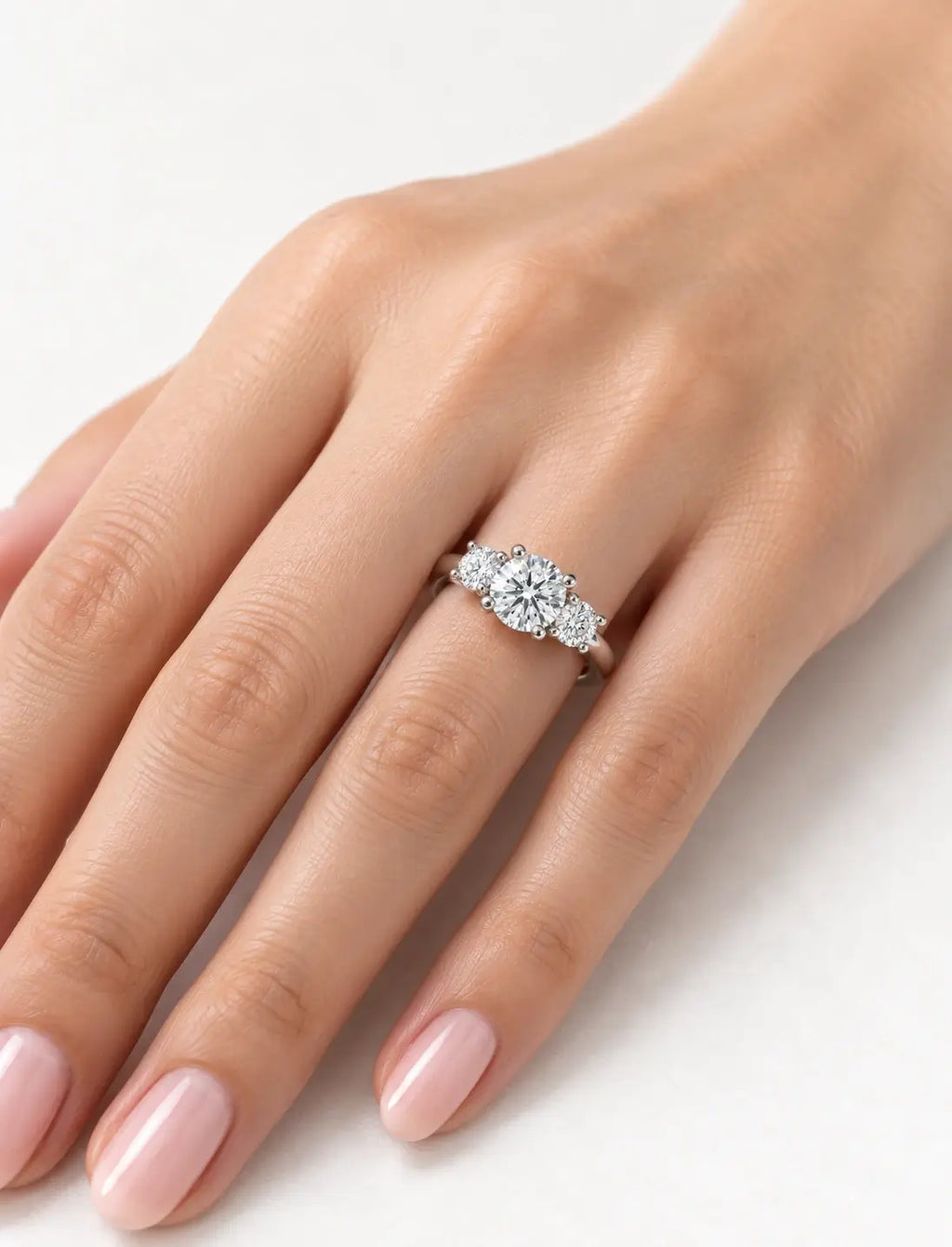 IGI Certified Lab Grown Round Brilliant Cut Three-Stone Diamond Engagement Ring Platinum