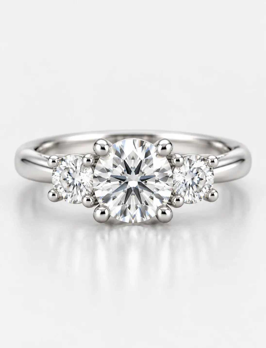 IGI Certified Lab Grown Round Brilliant Cut Three-Stone Diamond Engagement Ring Platinum
