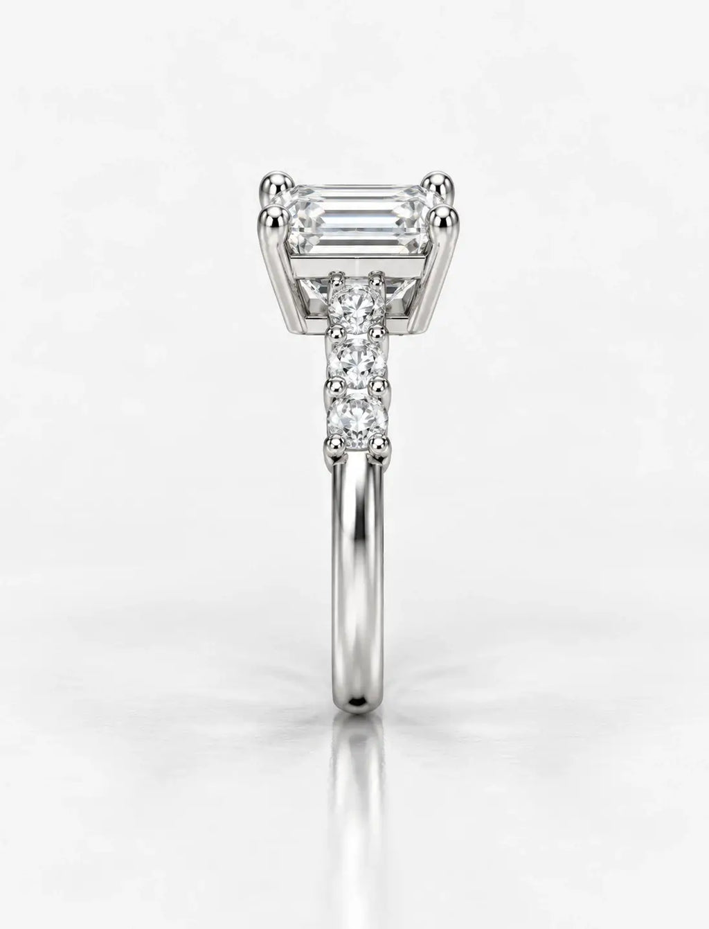 Emerald Diamond Engagement Ring With Side Claw Set Round Brilliant Cut Diamond Ring in Platinum Lab Grown IGI Certified