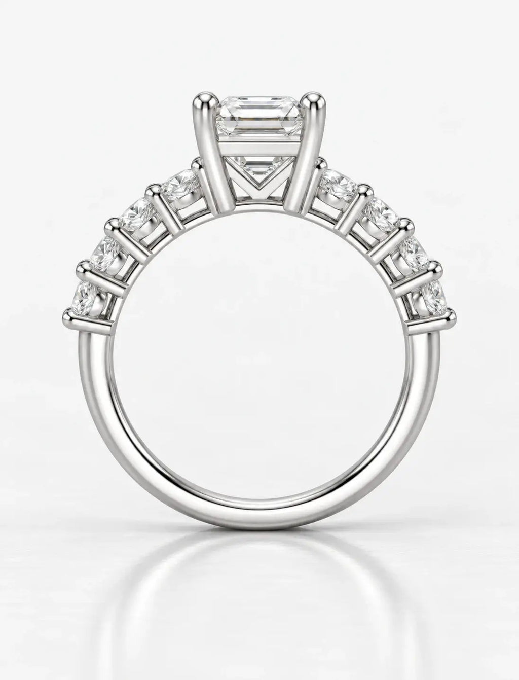 Emerald Diamond Engagement Ring With Side Claw Set Round Brilliant Cut Diamond Ring in Platinum Lab Grown IGI Certified