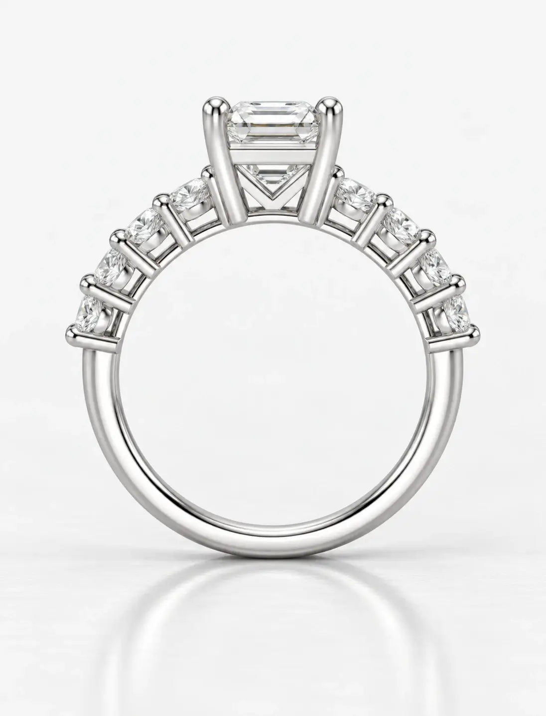 Emerald Diamond Engagement Ring With Side Claw Set Round Brilliant Cut Diamond Ring in Platinum Lab Grown IGI Certified