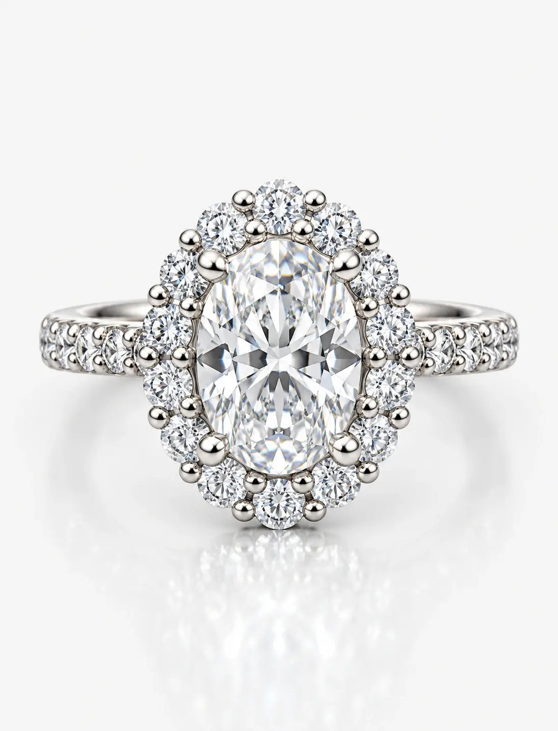 Oval Diamond Engagement Ring with side Round Brilliant Cut DIamond IGI Certified Lab Grown Ring in Platinum