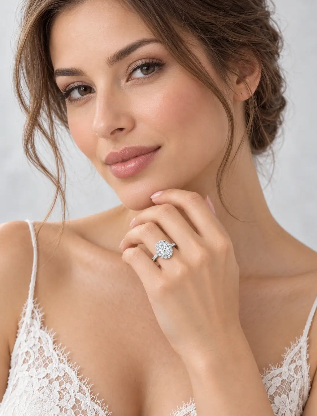 Oval Diamond Engagement Ring with side Round Brilliant Cut DIamond IGI Certified Lab Grown Ring in Platinum