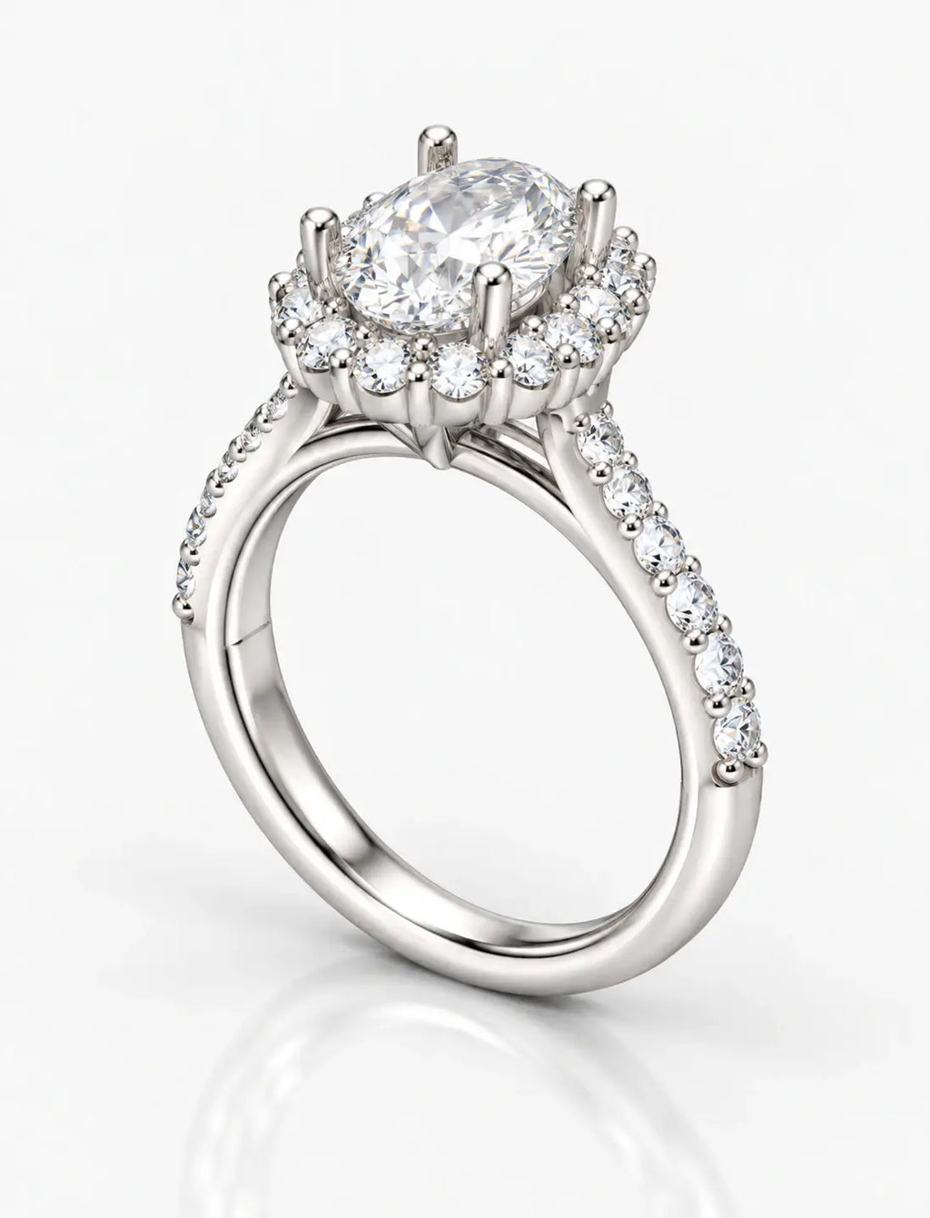 Oval Diamond Engagement Ring with side Round Brilliant Cut DIamond IGI Certified Lab Grown Ring in Platinum