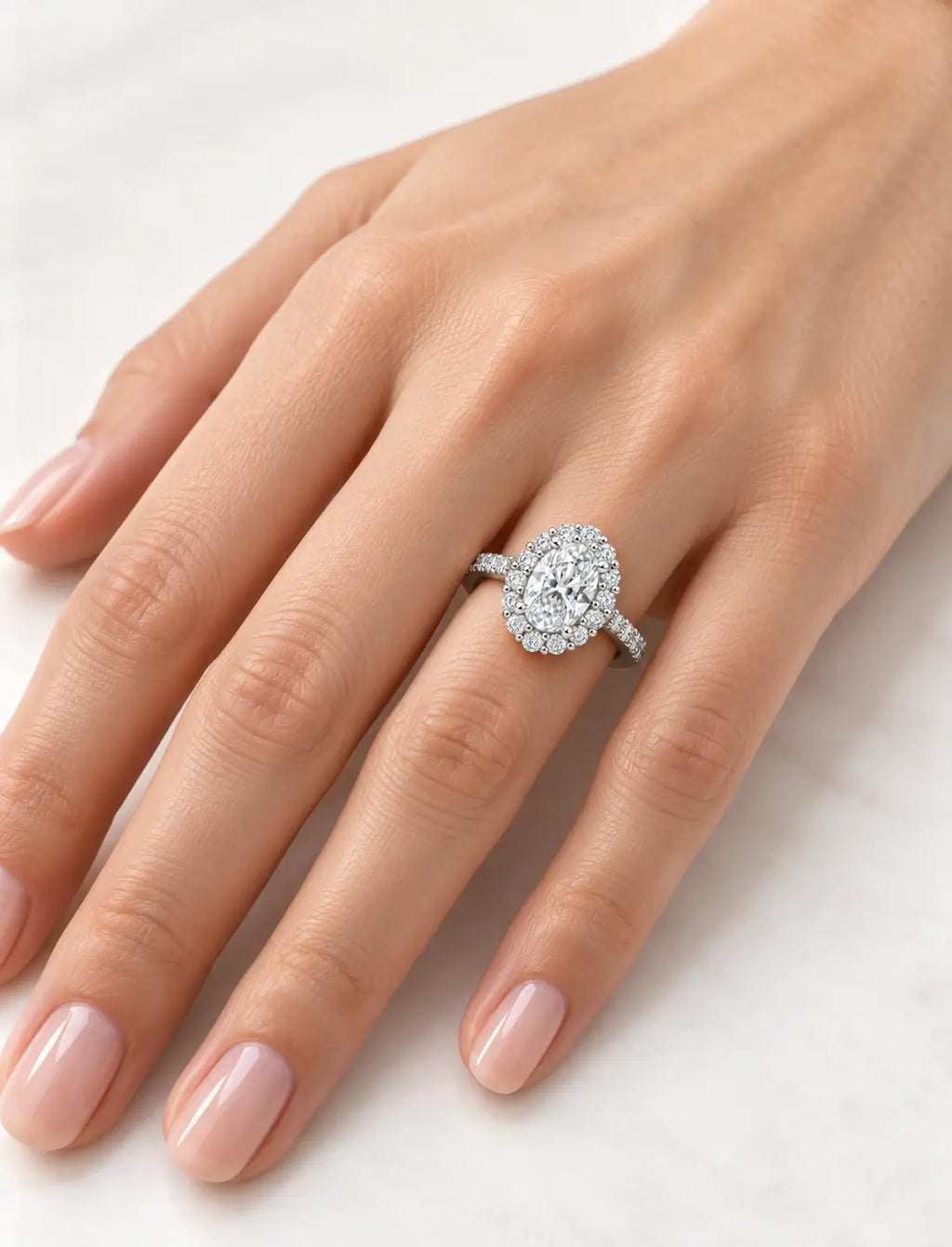 Oval Diamond Engagement Ring with side Round Brilliant Cut DIamond IGI Certified Lab Grown Ring in Platinum