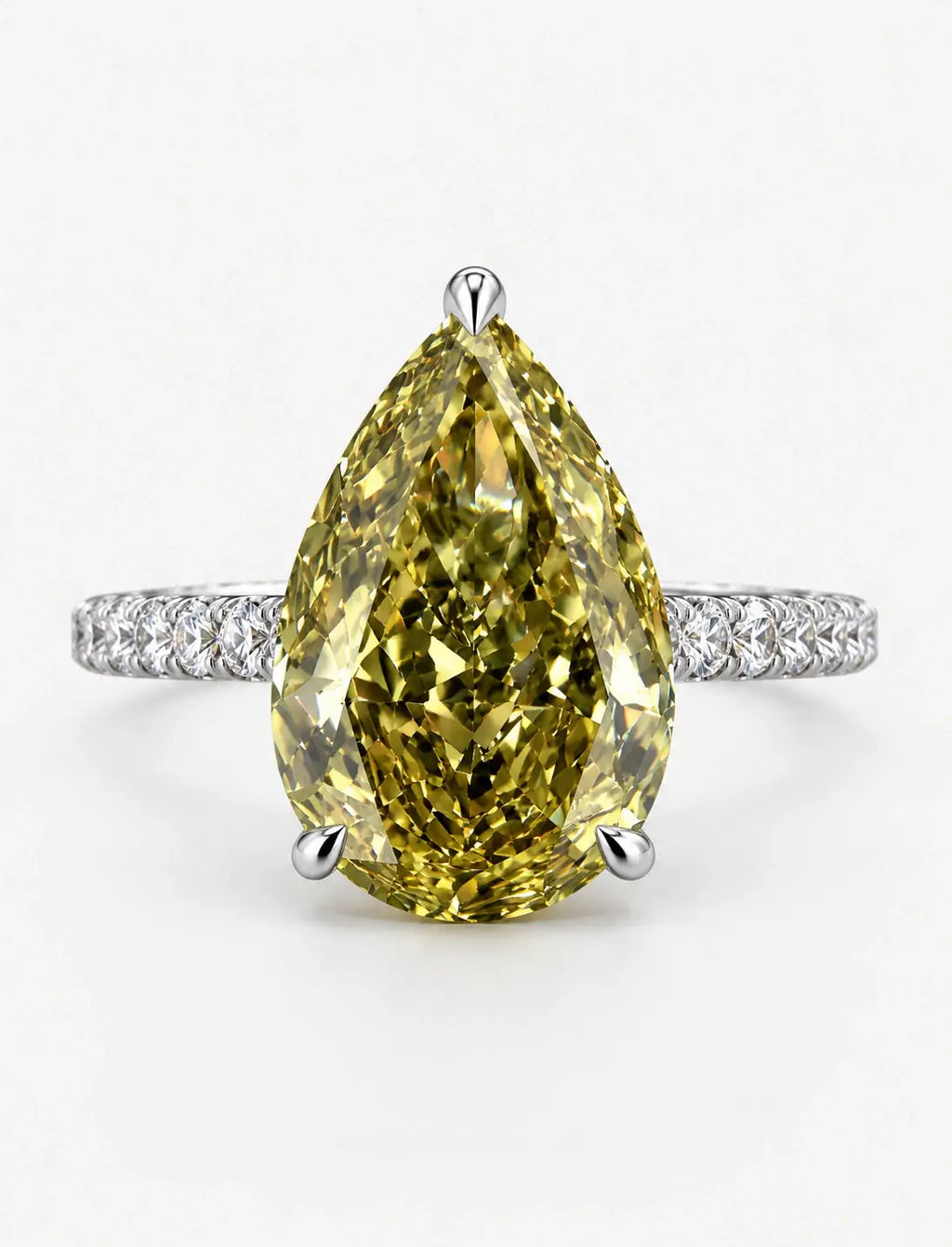 Pear Diamond Fancy Intense Yellow Engagement Ring side Round Solitaire With Side Ring IGI Lab Grown in Platinum