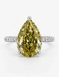 Pear Diamond Fancy Intense Yellow Engagement Ring side Round Solitaire With Side Ring IGI Lab Grown in Platinum