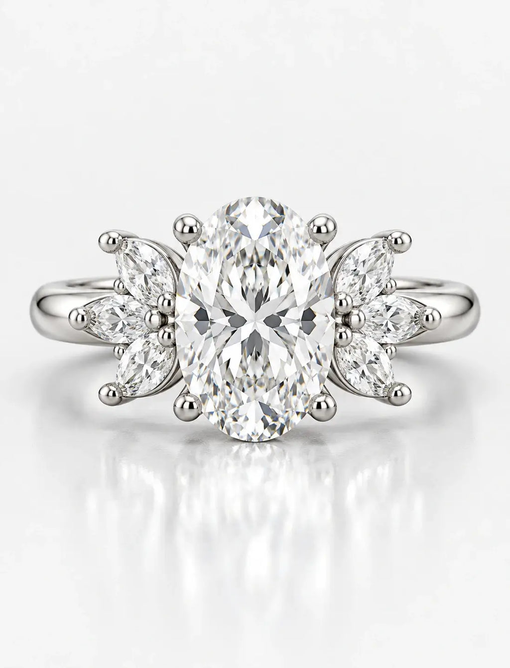 Oval and Marquise 2.23 Carat Diamond Engagement Ring Cluster Ring IGI Certified Lab Grown Ring in Platinum