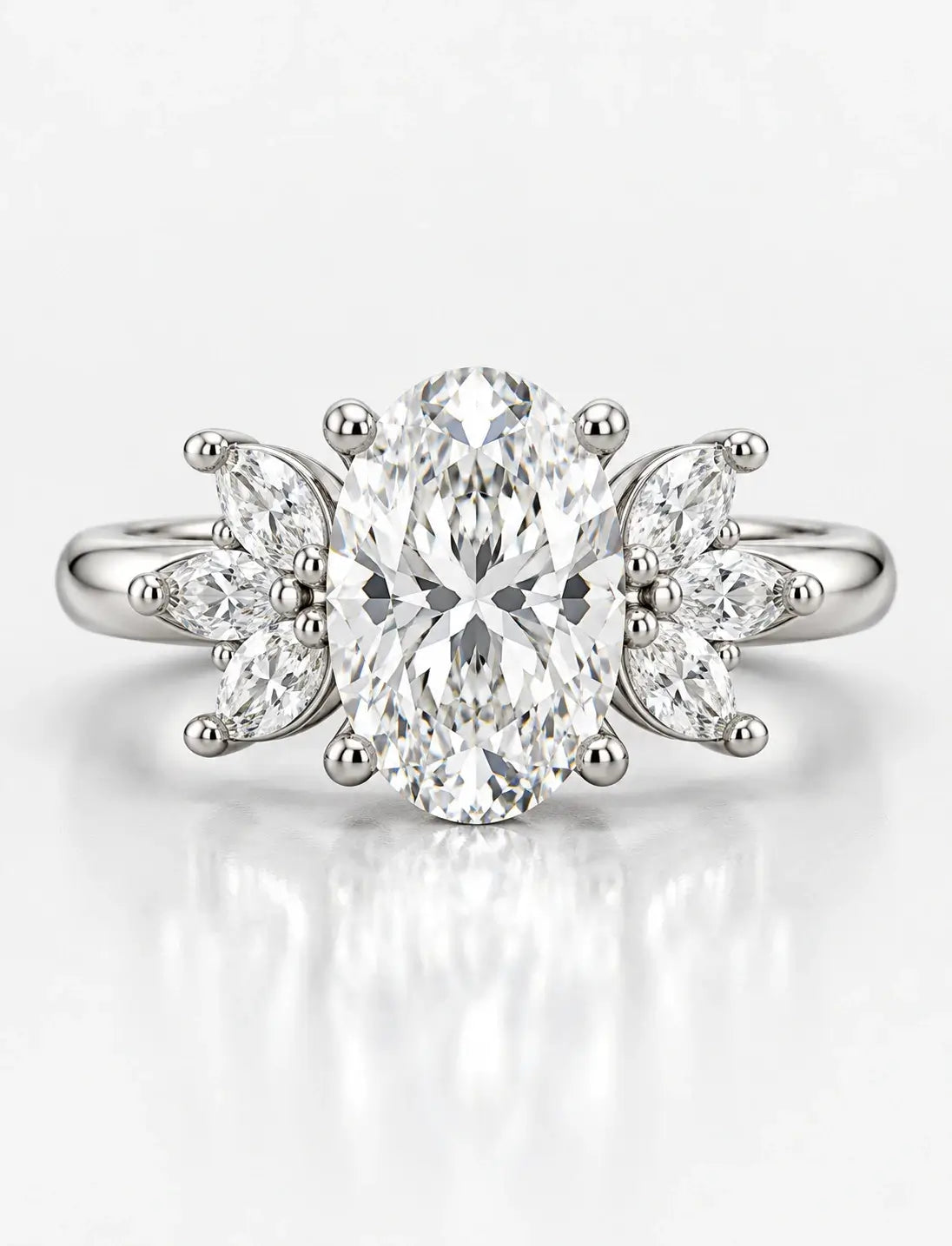 Oval and Marquise 2.23 Carat Diamond Engagement Ring Cluster Ring IGI Certified Lab Grown Ring in Platinum