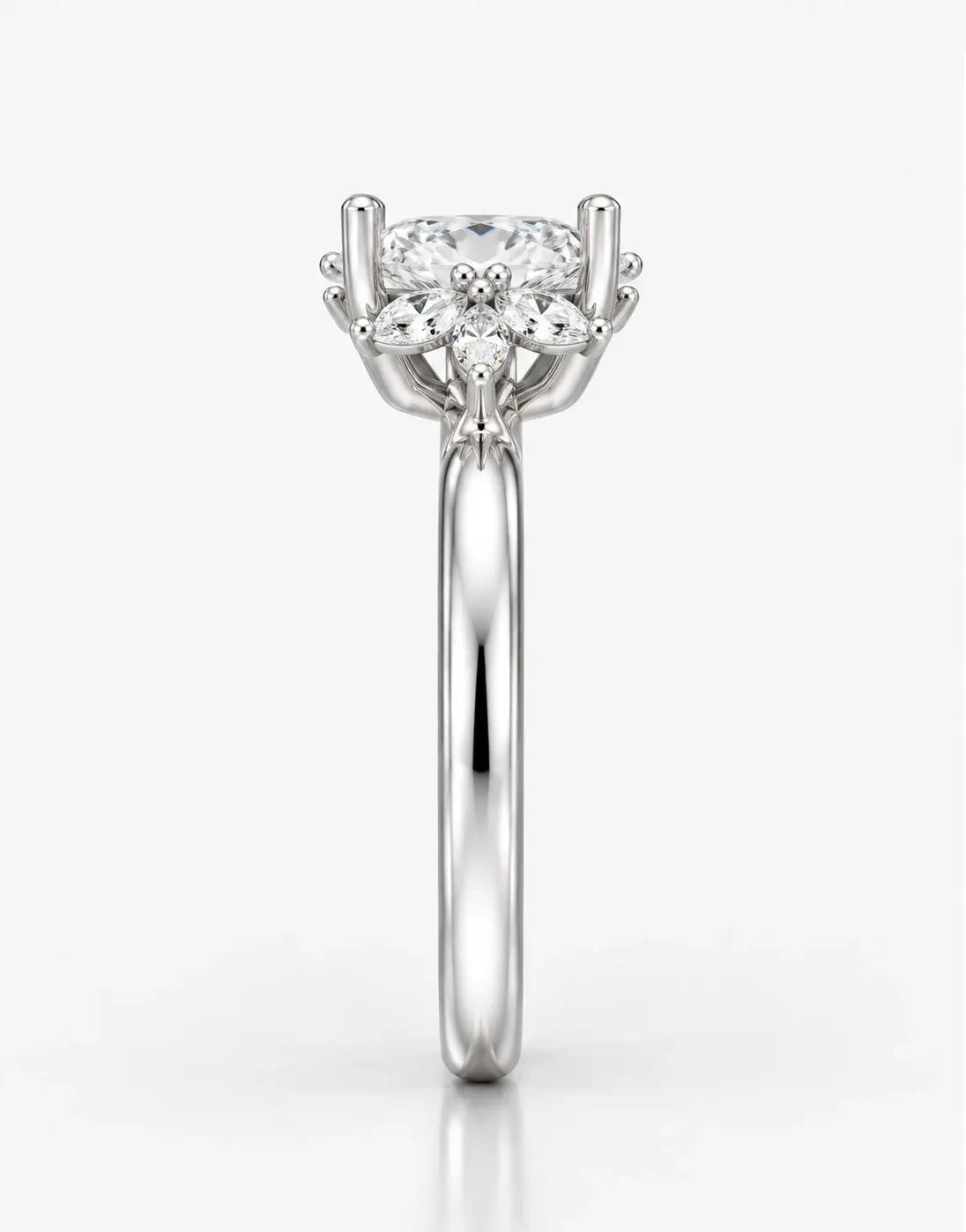 Oval and Marquise 2.23 Carat Diamond Engagement Ring Cluster Ring IGI Certified Lab Grown Ring in Platinum