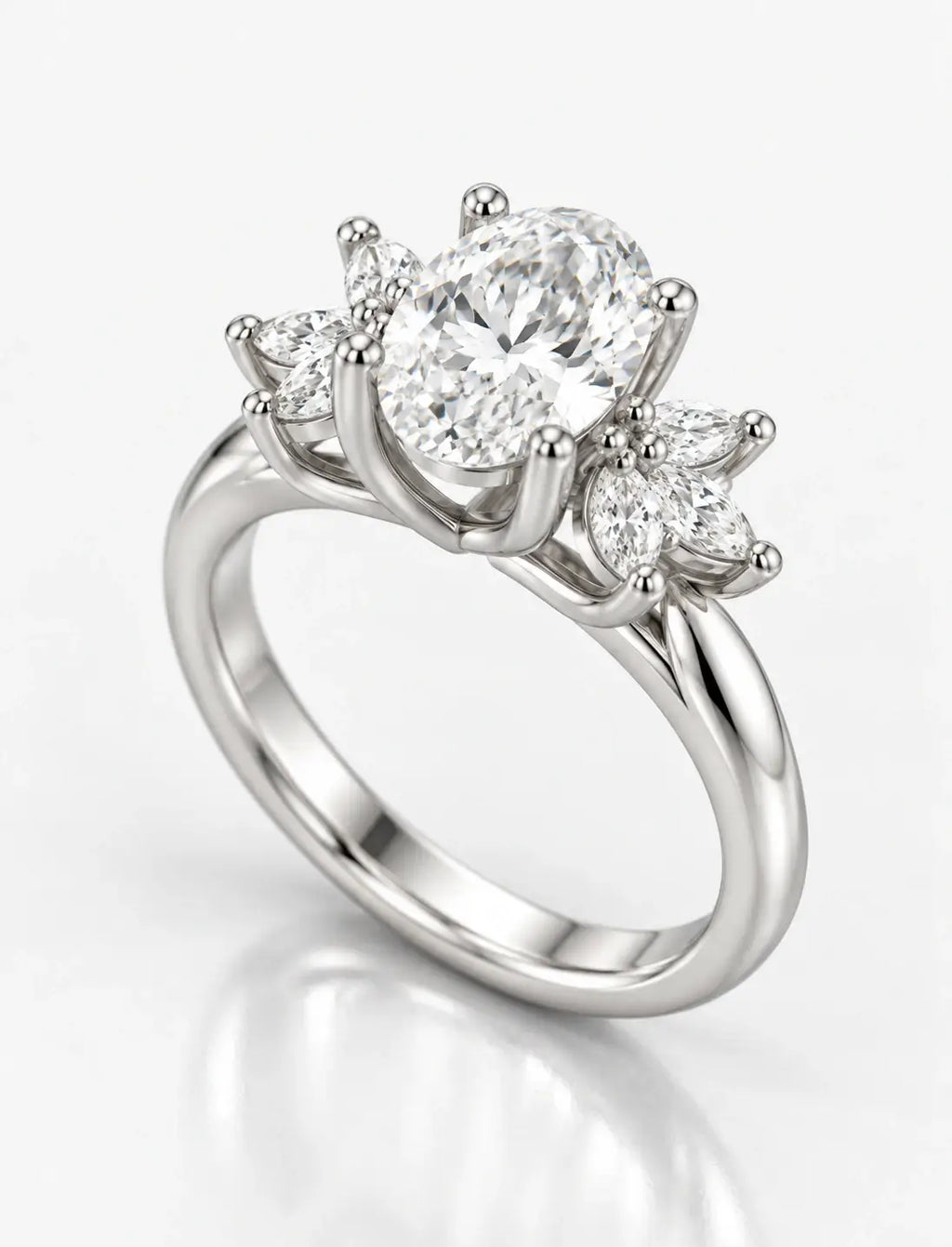Oval and Marquise 2.23 Carat Diamond Engagement Ring Cluster Ring IGI Certified Lab Grown Ring in Platinum