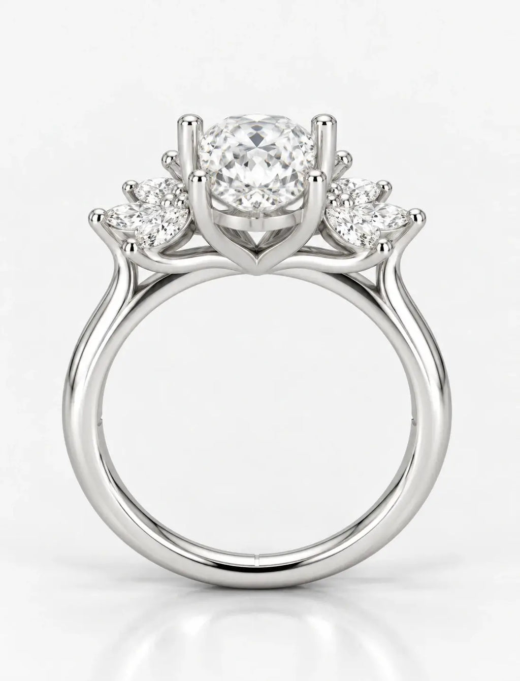 Oval and Marquise 2.23 Carat Diamond Engagement Ring Cluster Ring IGI Certified Lab Grown Ring in Platinum