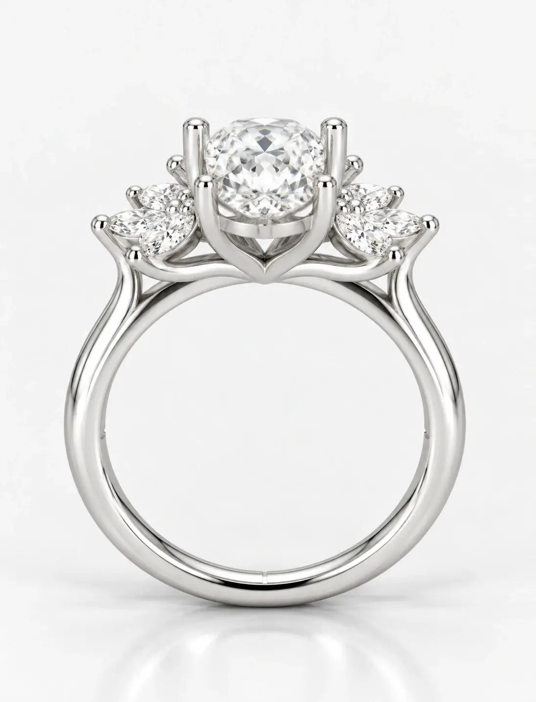 Oval and Marquise 2.23 Carat Diamond Engagement Ring Cluster Ring IGI Certified Lab Grown Ring in Platinum