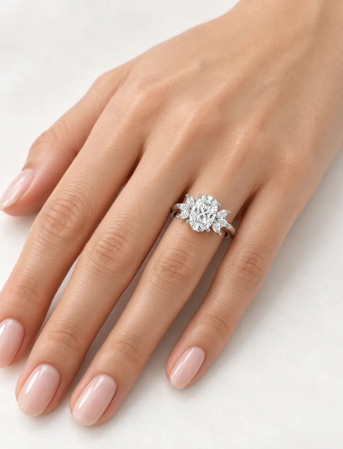 Oval and Marquise 2.23 Carat Diamond Engagement Ring Cluster Ring IGI Certified Lab Grown Ring in Platinum