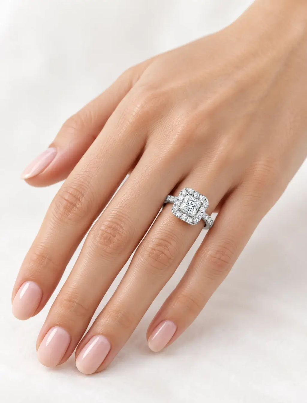 IGI Certified Lab Grown Princess Cut Diamond With Side Halo Set Engagement Ring in Platinum