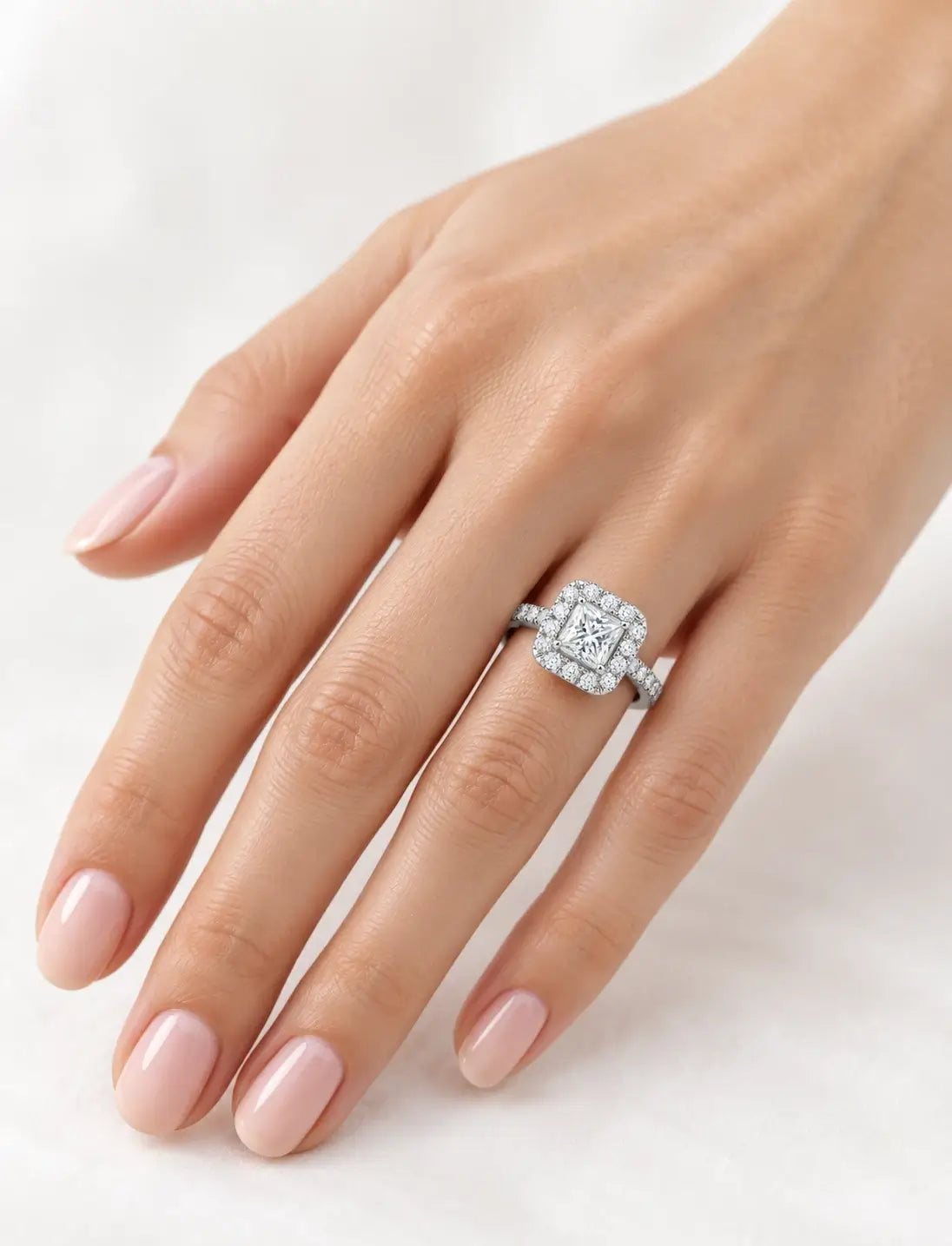 IGI Certified Lab Grown Princess Cut Diamond With Side Halo Set Engagement Ring in Platinum