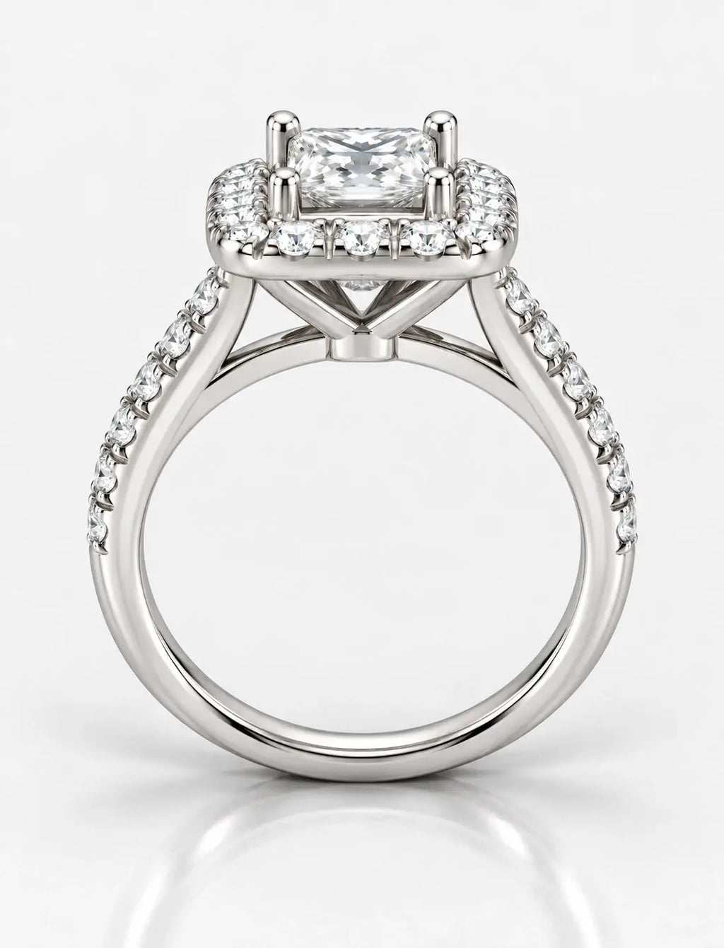 IGI Certified Lab Grown Princess Cut Diamond With Side Halo Set Engagement Ring in Platinum