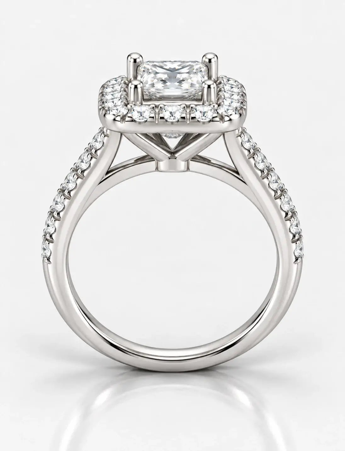 IGI Certified Lab Grown Princess Cut Diamond With Side Halo Set Engagement Ring in Platinum