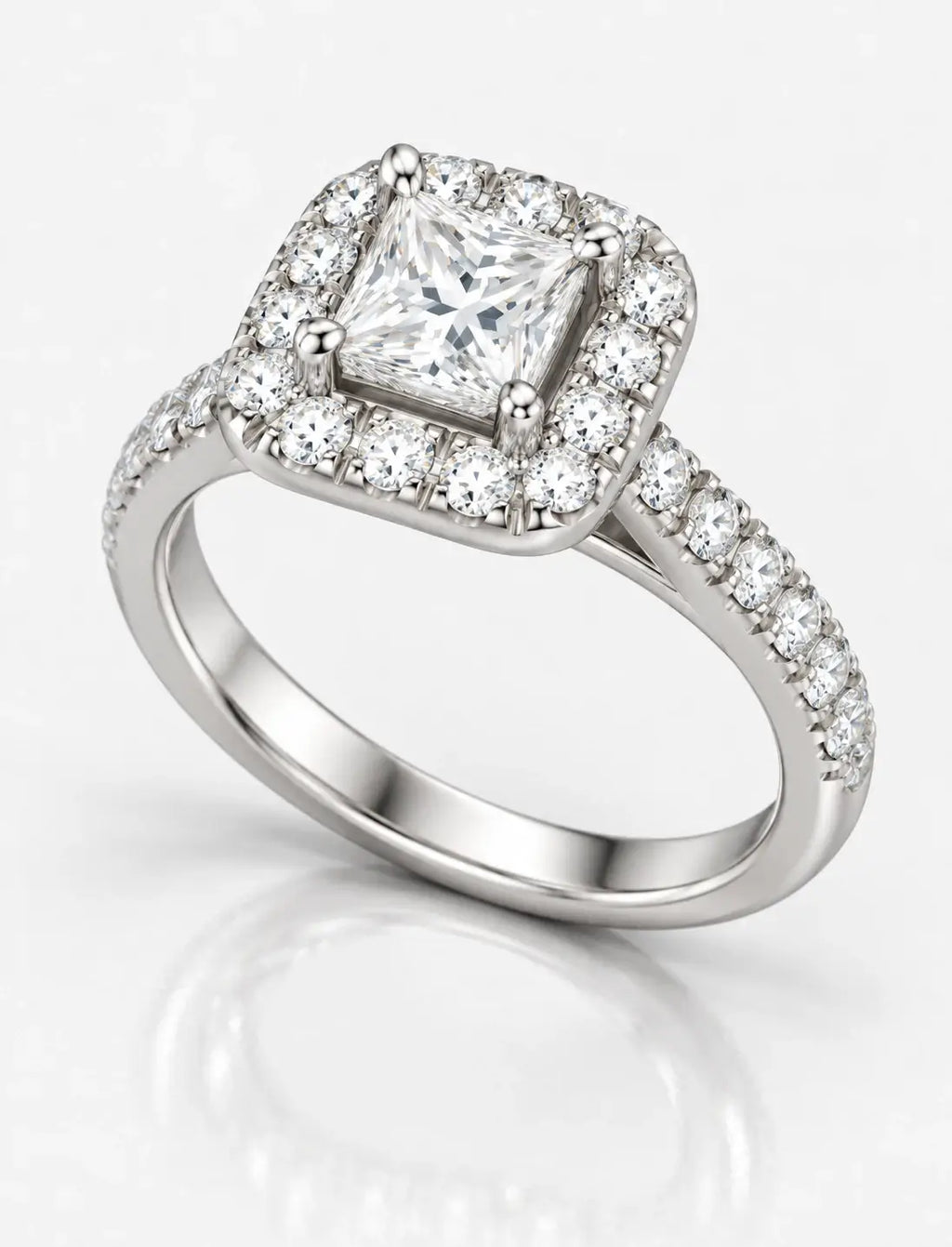 IGI Certified Lab Grown Princess Cut Diamond With Side Halo Set Engagement Ring in Platinum