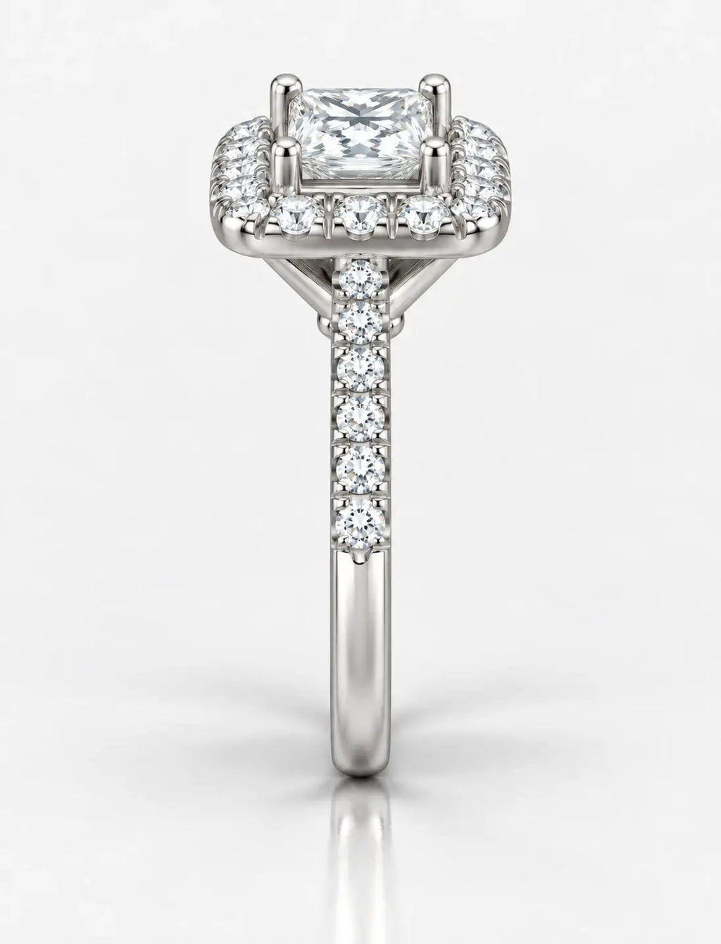 IGI Certified Lab Grown Princess Cut Diamond With Side Halo Set Engagement Ring in Platinum