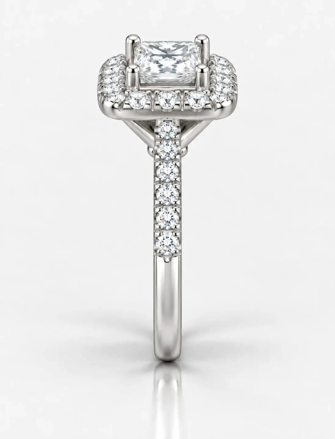 IGI Certified Lab Grown Princess Cut Diamond With Side Halo Set Engagement Ring in Platinum