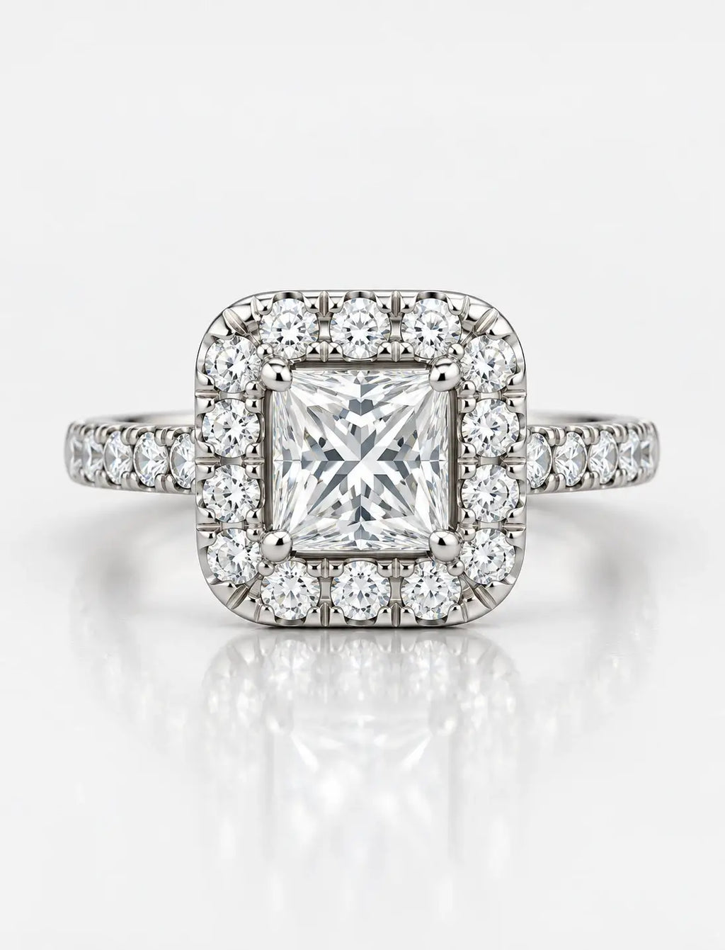 IGI Certified Lab Grown Princess Cut Diamond With Side Halo Set Engagement Ring in Platinum