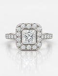 IGI Certified Lab Grown Princess Cut Diamond With Side Halo Set Engagement Ring in Platinum