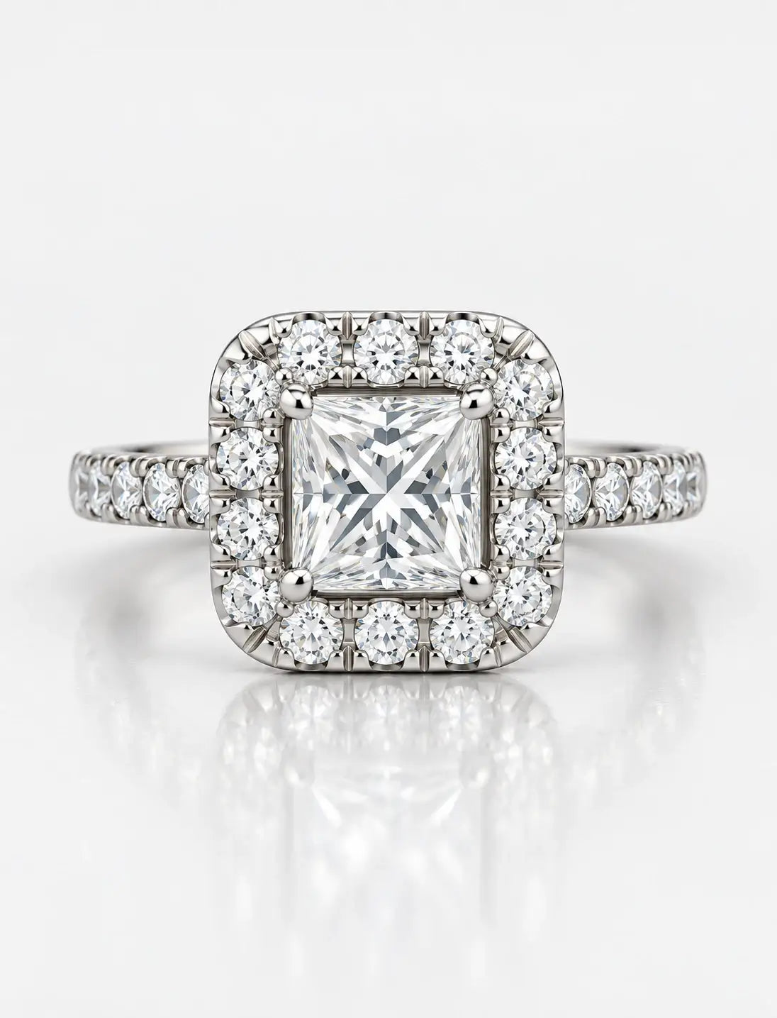 IGI Certified Lab Grown Princess Cut Diamond With Side Halo Set Engagement Ring in Platinum
