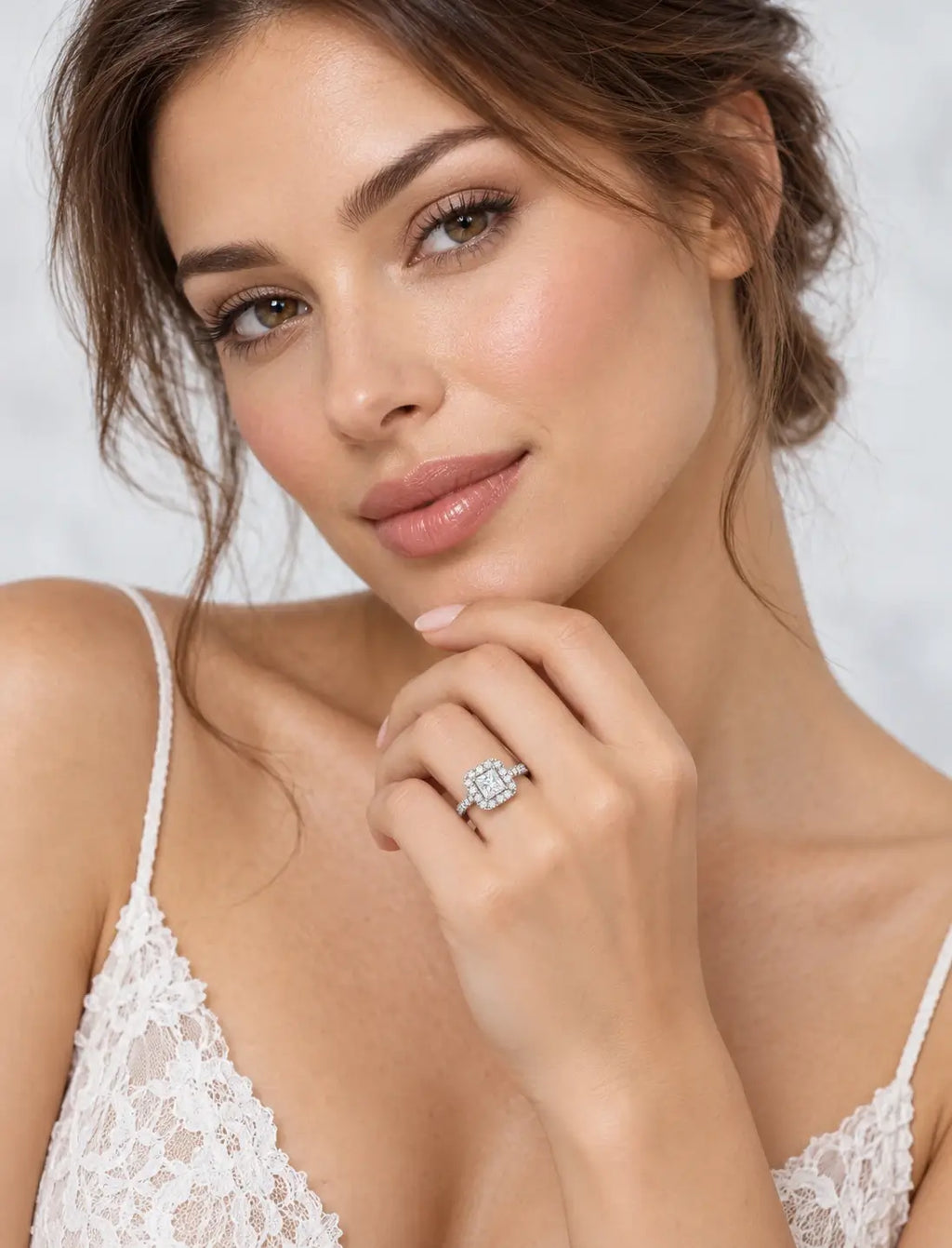 IGI Certified Lab Grown Princess Cut Diamond With Side Halo Set Engagement Ring in Platinum