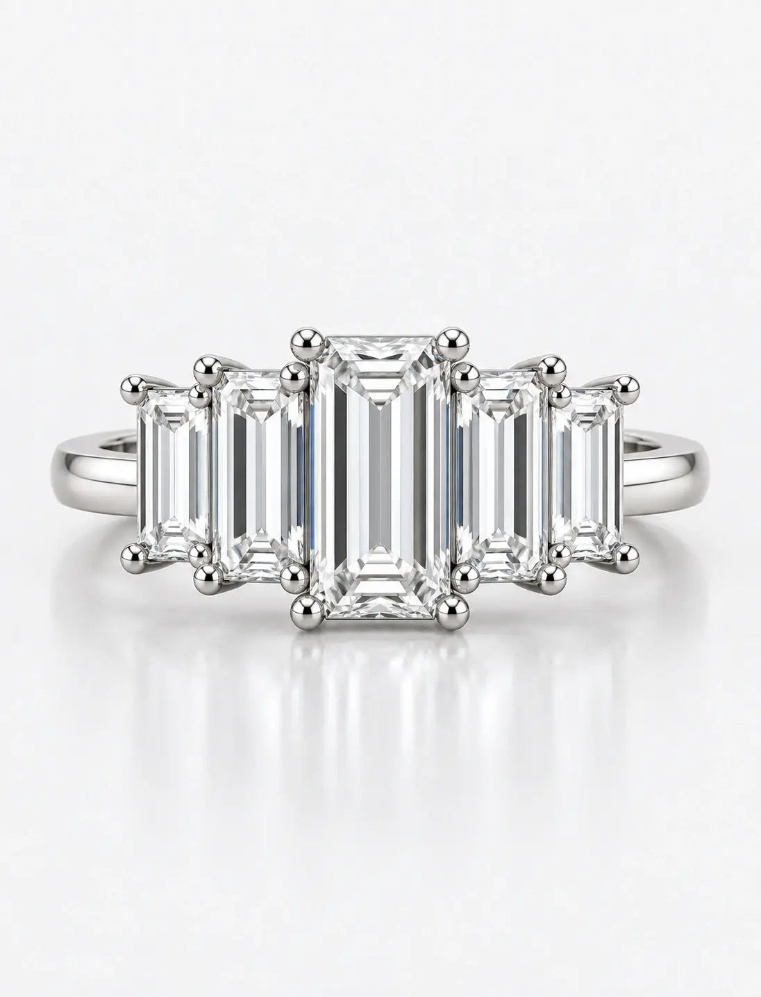 Lab Grown Diamonds IGI Certified Baguette Diamonds Five Stone Engagement Ring Platinum