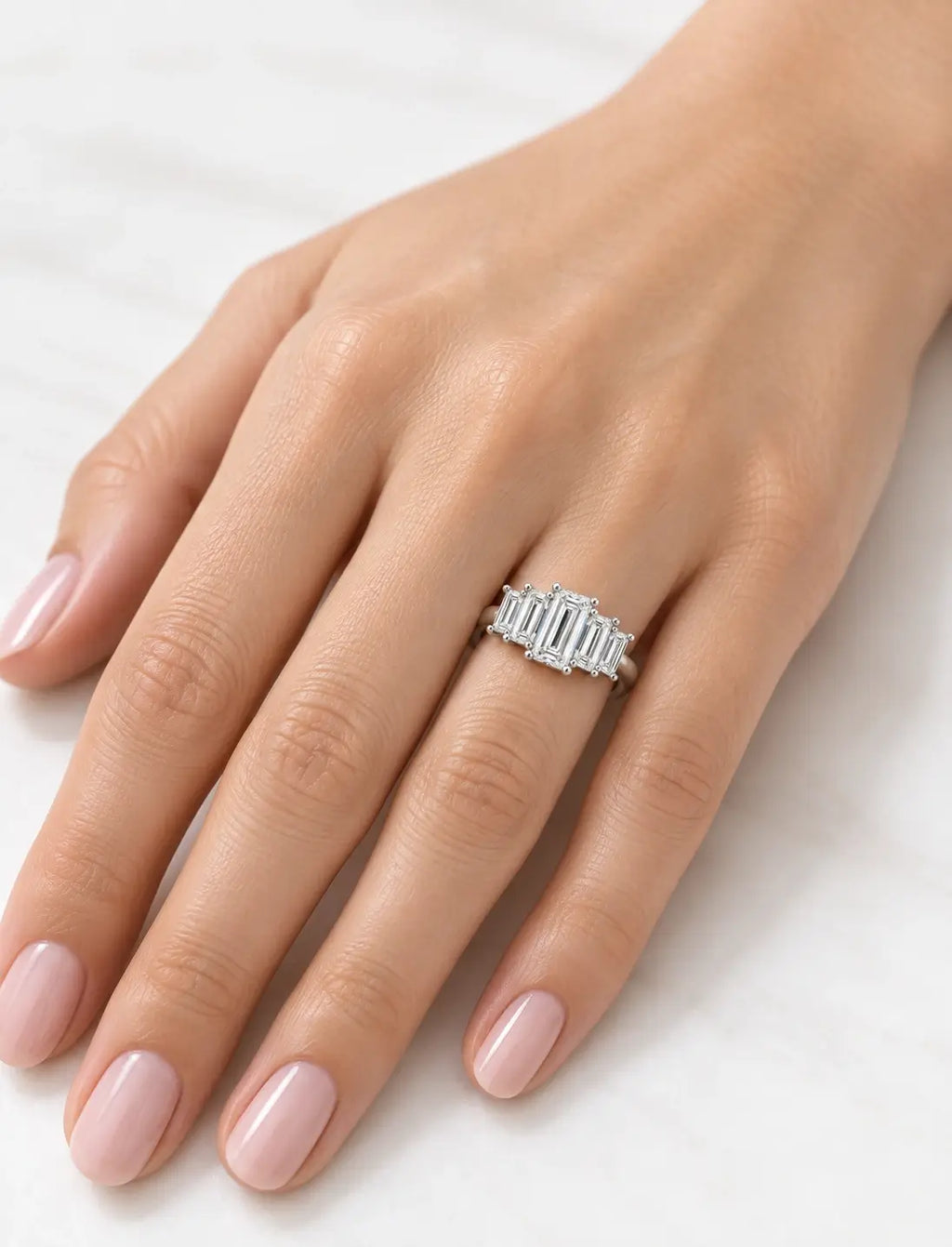Lab Grown Diamonds IGI Certified Baguette Diamonds Five Stone Engagement Ring Platinum