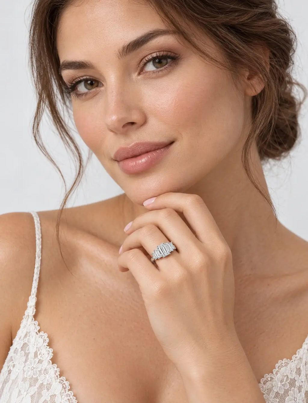 Lab Grown Diamonds IGI Certified Baguette Diamonds Five Stone Engagement Ring Platinum