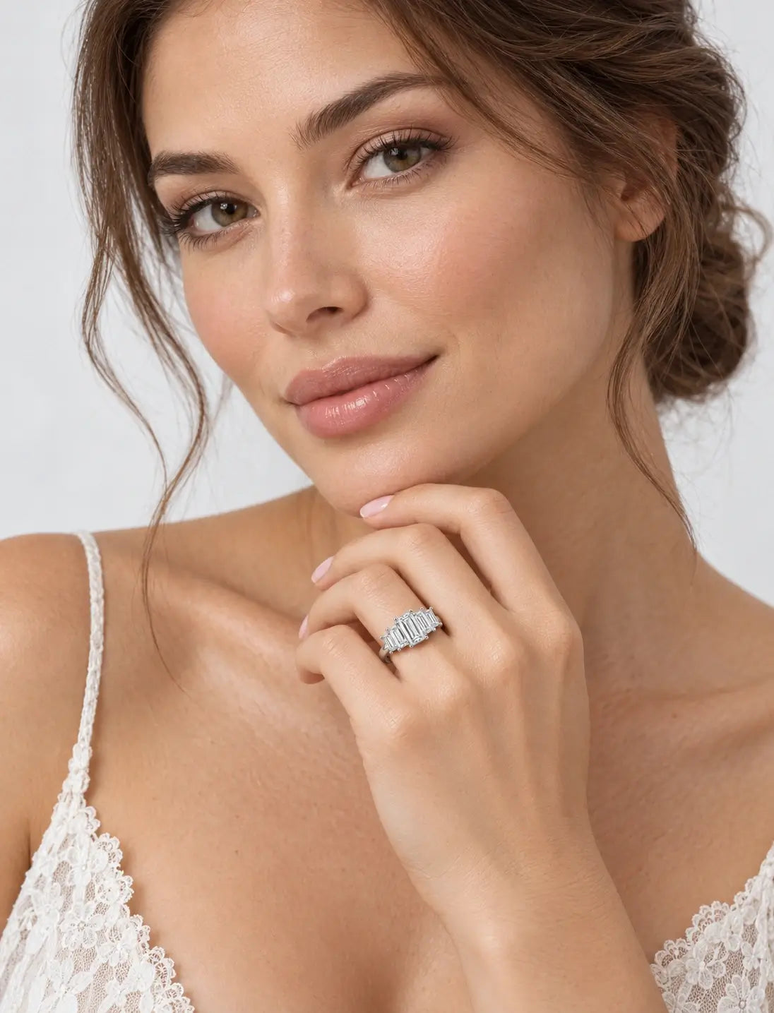 Lab Grown Diamonds IGI Certified Baguette Diamonds Five Stone Engagement Ring Platinum