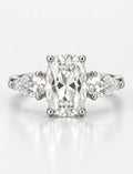 Lab Grown Diamonds IGI Certified Cushion Diamond with side Pear Diamond Trilogy Ring Platinum