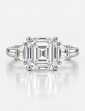 Lab Grown IGI Certified Asscher-Cut Three-Stone Ring with Trapezoid Side Stones in Gold & Platinum