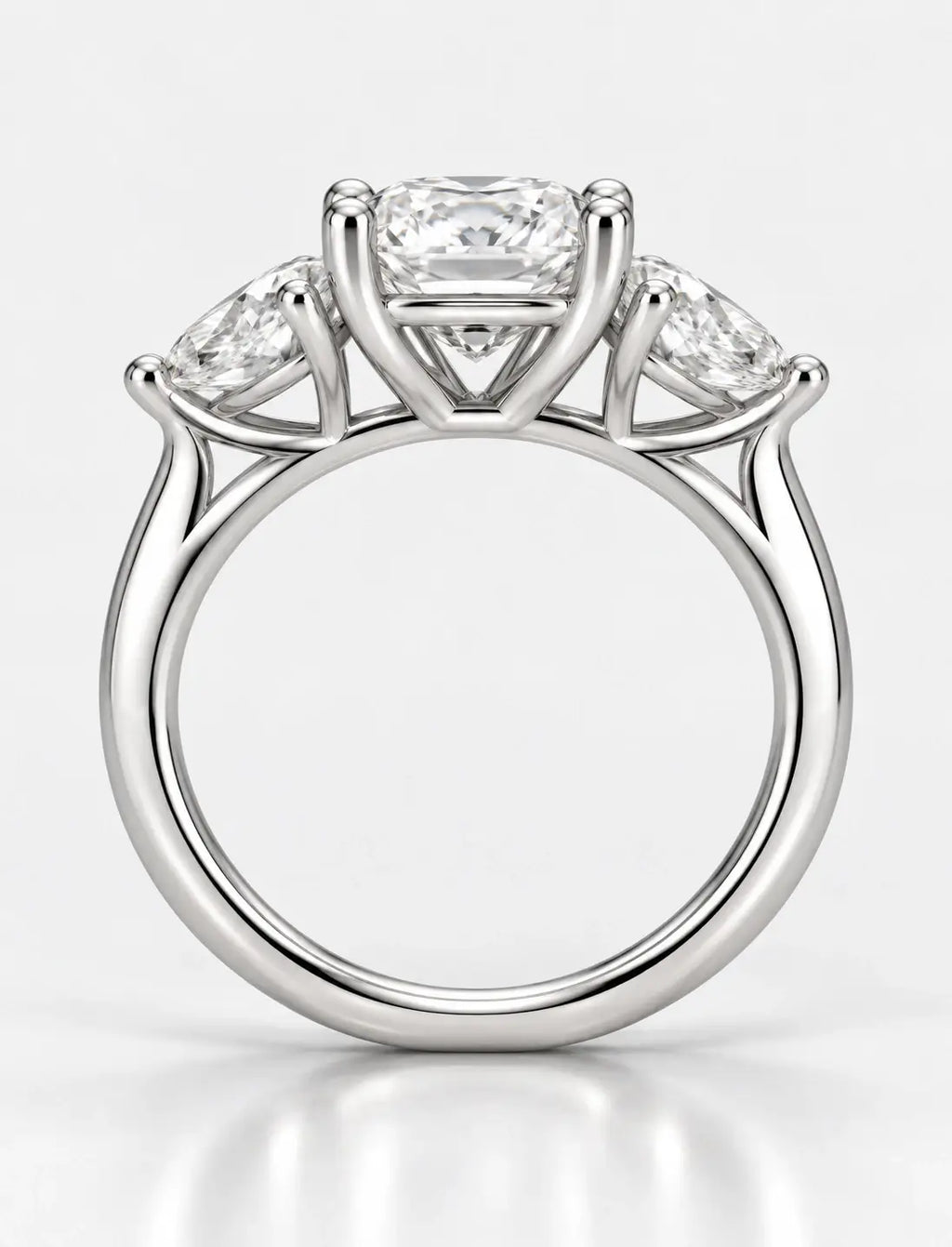Cushion Diamond with side Pear Diamond Trilogy Ring Platinum Lab Grown Diamonds IGI Certified