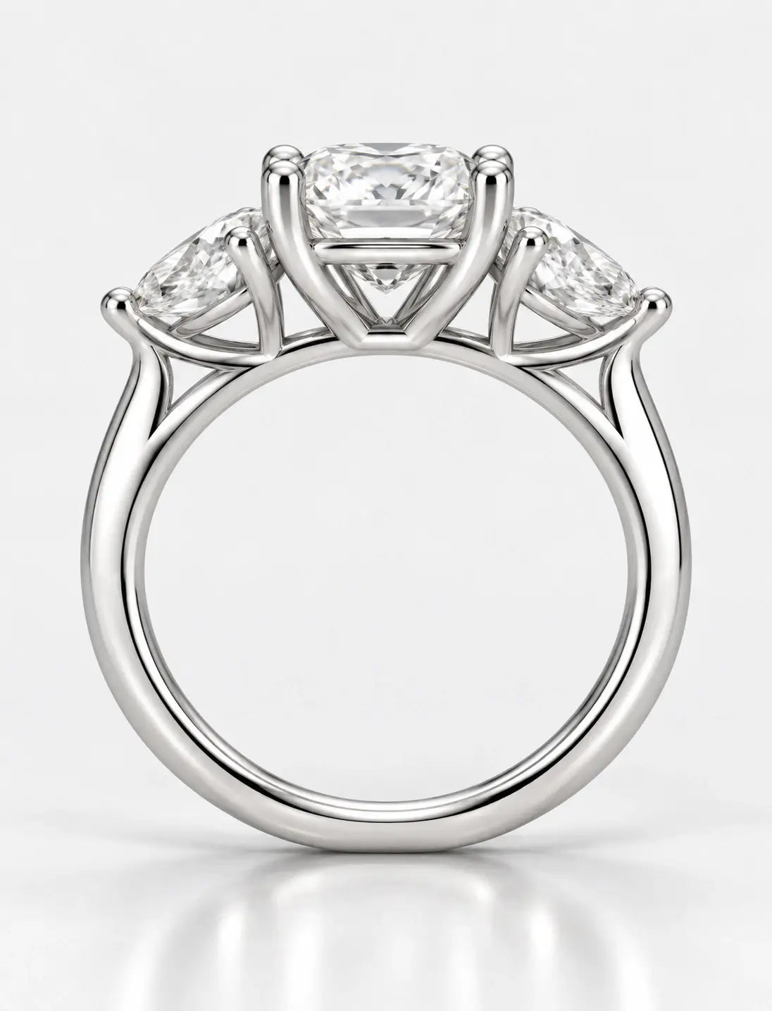 Cushion Diamond with side Pear Diamond Trilogy Ring Platinum Lab Grown Diamonds IGI Certified