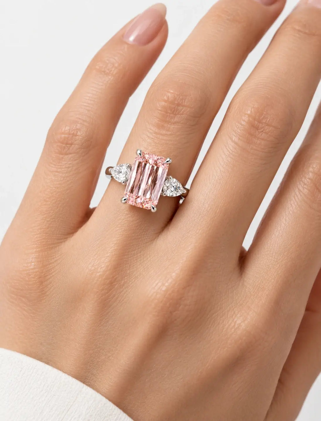 Women's IGI Certified Lab Grown 4.70 Ct Ashoka Diamond Fancy Vivid Pink with side Pear Engagement Ring in Platinum