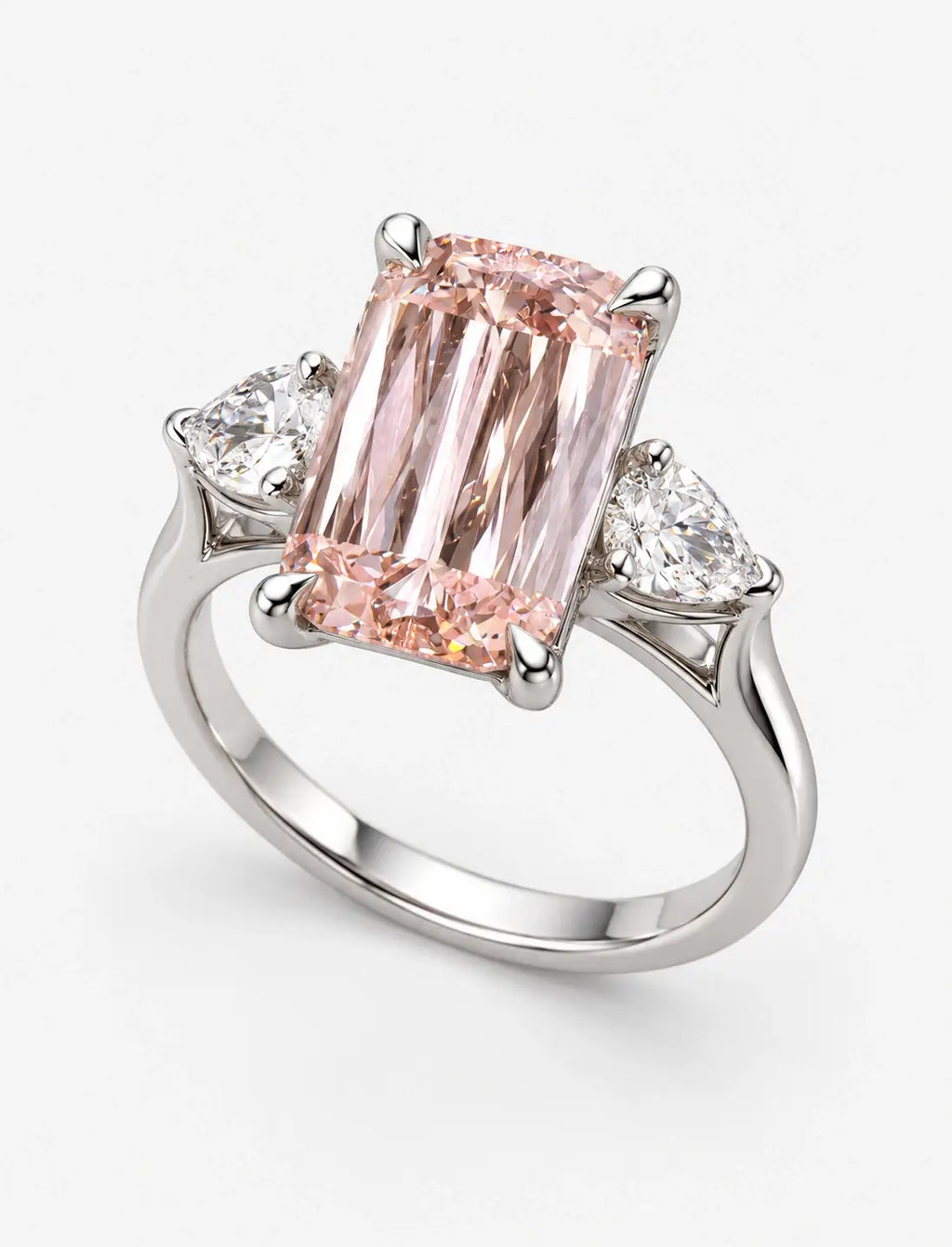 Women's IGI Certified Lab Grown 4.70 Ct Ashoka Diamond Fancy Vivid Pink with side Pear Engagement Ring in Platinum