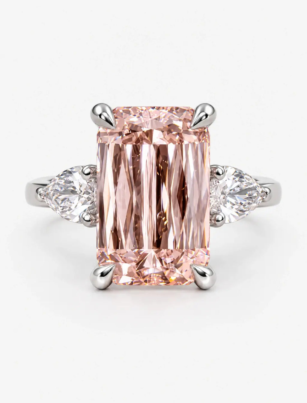 Women's IGI Certified Lab Grown 4.70 Ct Ashoka Diamond Fancy Vivid Pink with side Pear Engagement Ring in Platinum