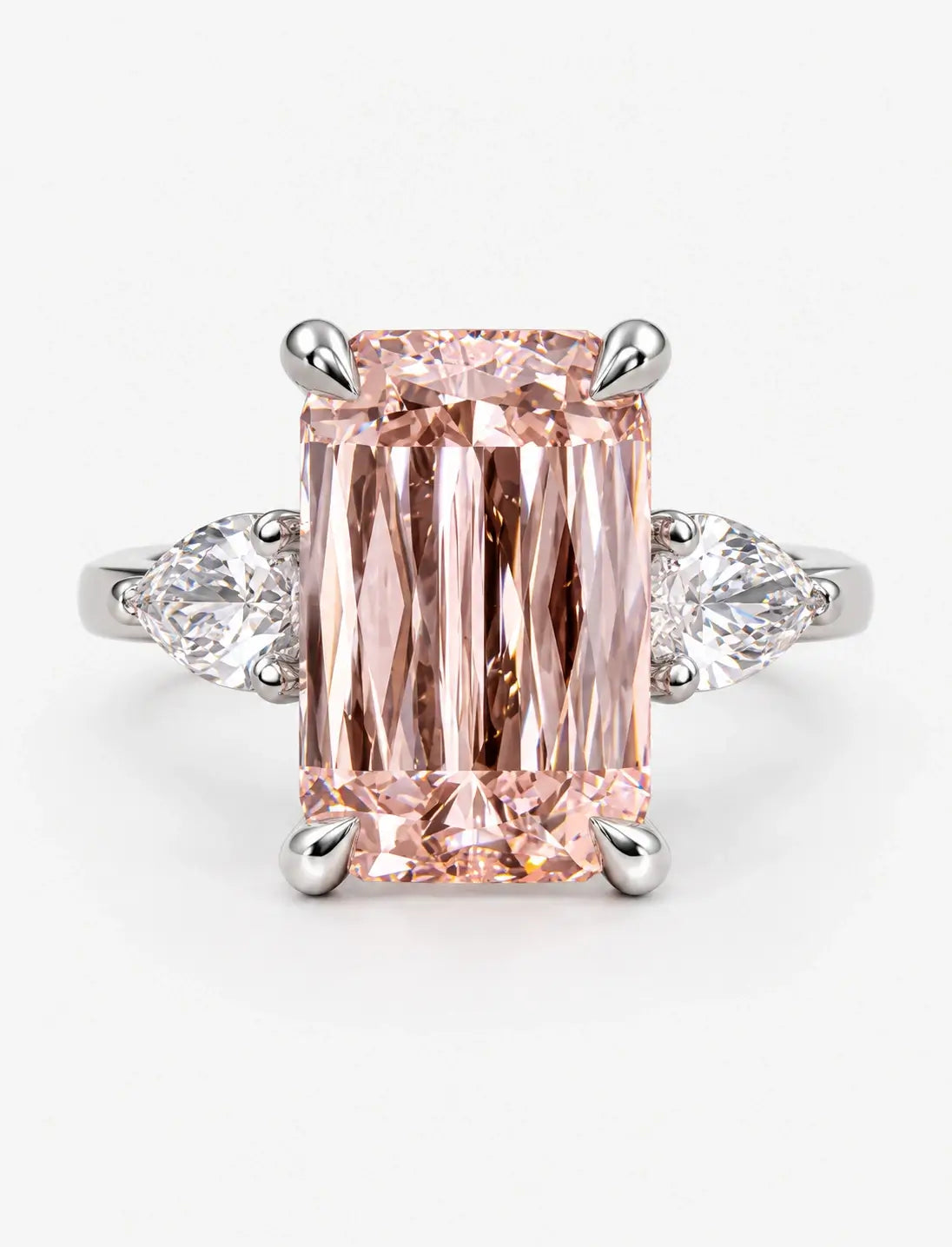 Women's IGI Certified Lab Grown 4.70 Ct Ashoka Diamond Fancy Vivid Pink with side Pear Engagement Ring in Platinum