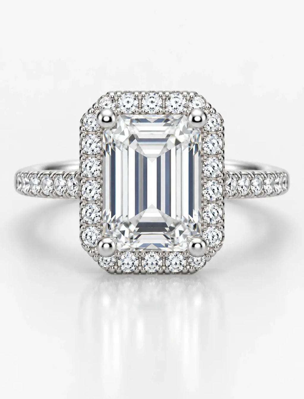 Lab Grown Diamonds IGI Certified Emerald Halo Set Side Round Diamond Engagement Ring Platinum