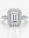 Lab Grown Diamonds IGI Certified Emerald Halo Set Side Round Diamond Engagement Ring Platinum