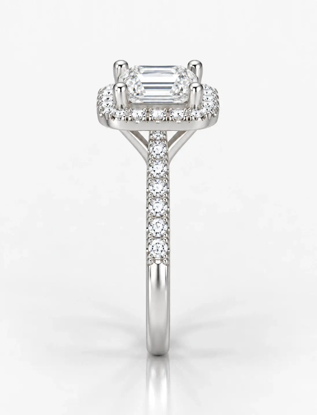Lab Grown Diamonds IGI Certified Emerald Halo Set Side Round Diamond Engagement Ring Platinum