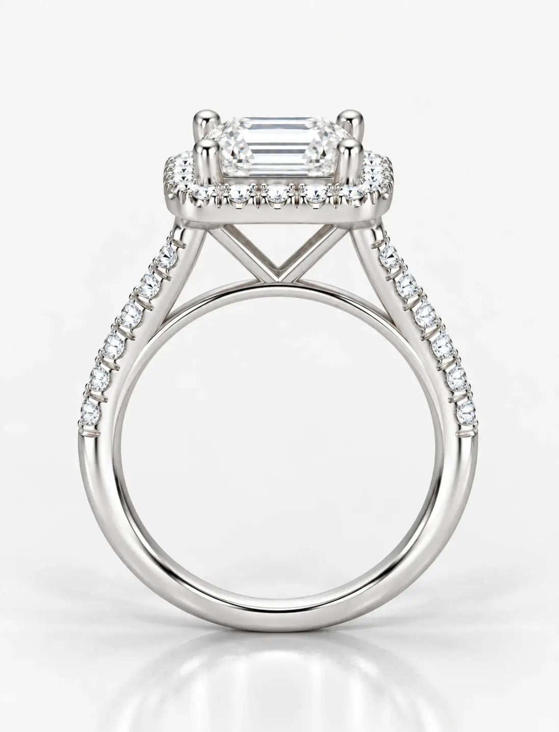 Lab Grown Diamonds IGI Certified Emerald Halo Set Side Round Diamond Engagement Ring Platinum